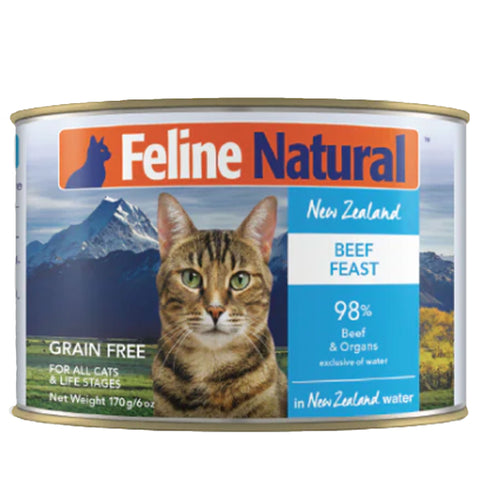 Feline Natural Canned Beef Feast Cat Food | Front Image of Beef Feast 6oz