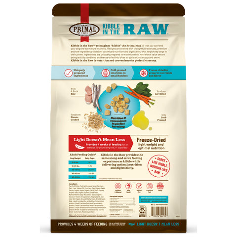 Primal Kibble in the Raw Fish & Pork Dog Food | Back Image of Fish and Pork Recipe 9lbs
