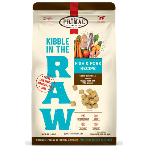 Primal Kibble in the Raw Fish & Pork Dog Food | Front Image of Fish and Pork Recipe 9lbs