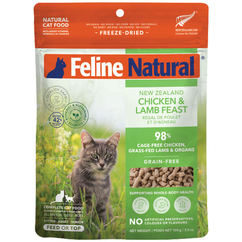 Feline Natural Freeze-Dried Chicken & Lamb Cat Food 3.5oz | Front Image of Chicken and Lamb Feast