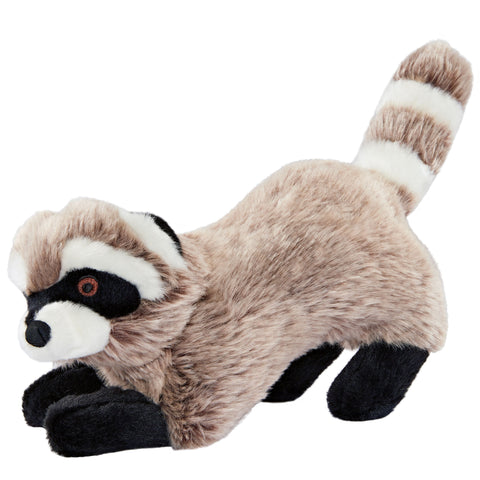 Plush toy raccoon on a white background