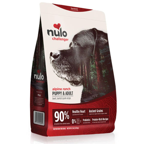 Nulo | Challenger Alpine Ranch High-meat Kibble Beef, Lamb, & Pork Recipe Dog Food | Bag Front