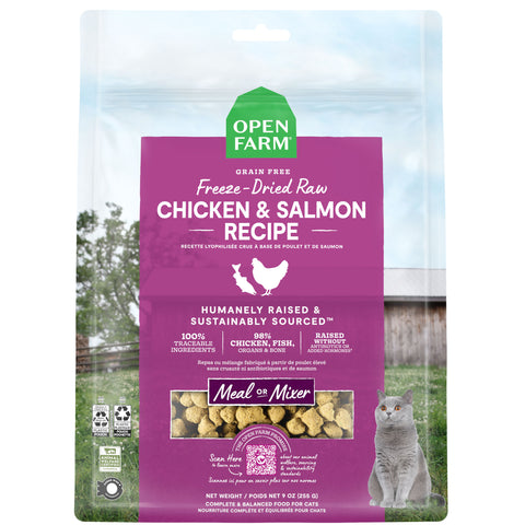 Open Farm Freeze-Dried Cat Chicken & Salmon 9 oz | Front Image of Chicken & Salmon Cat Food