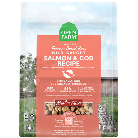 Open Farm Freeze-Dried Cat Salmon & Cod 9oz | Front Image of Salmon & Cod Cat Food
