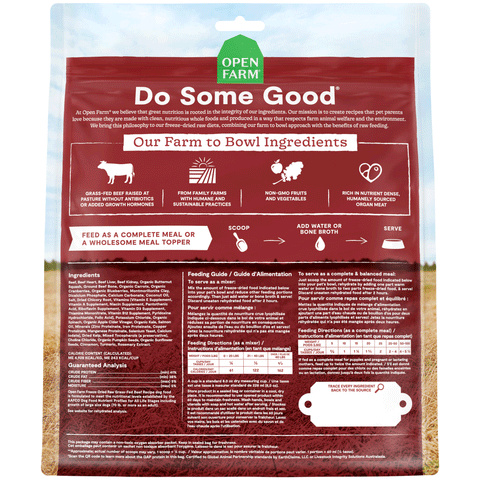 Open Farm Freeze-Dried Morsels Dog Beef 22oz | Back Image of Beef Recipe Dog Food