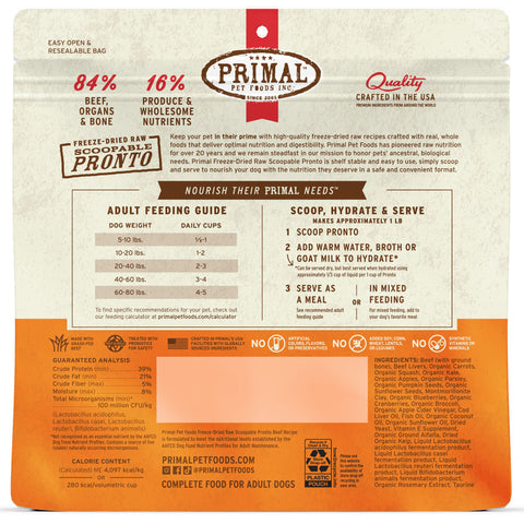 Back Image of Primal Pronto Freeze-Dried Beef 16oz