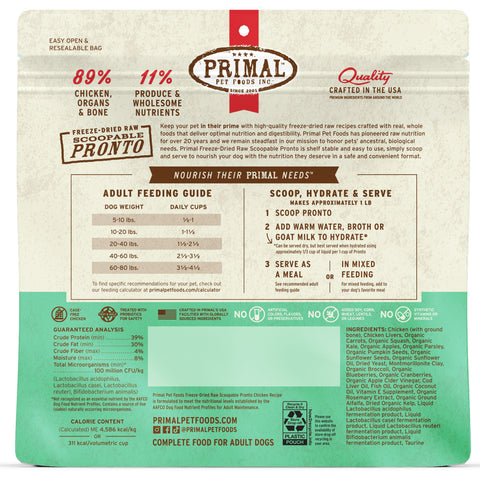 Back Image of Primal Freeze-Dried Chicken Pronto 16oz