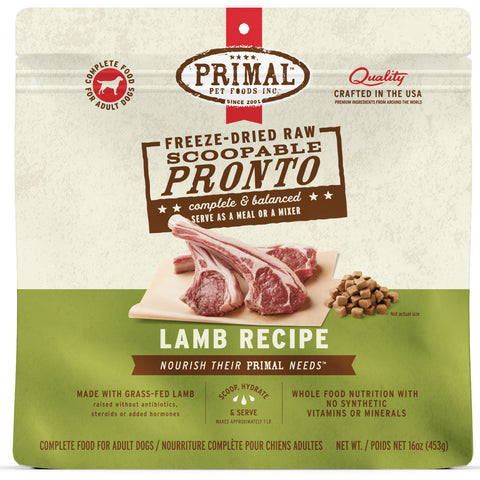 Front Image of Primal Freeze-Dried Lamb Pronto Dog Food 16oz