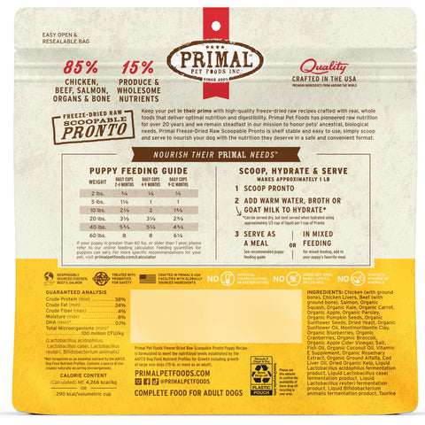 Back Image of Primal Puppy Pronto Dog Food 16oz