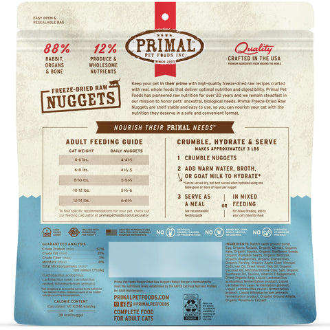 Back Image of Primal Freeze-Dried Rabbit Cat Food 14oz