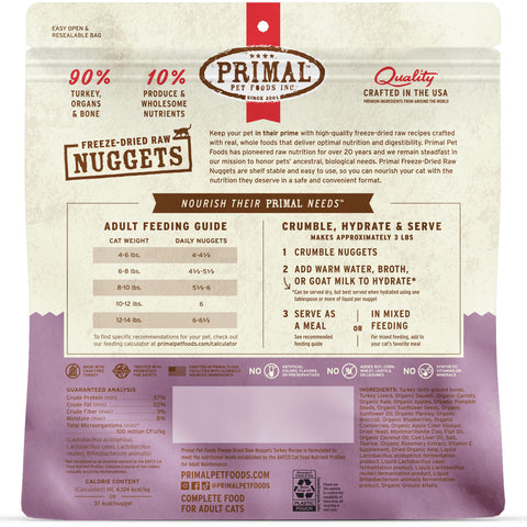 Back Image of Primal Freeze-Dried Turkey Cat Food 14oz
