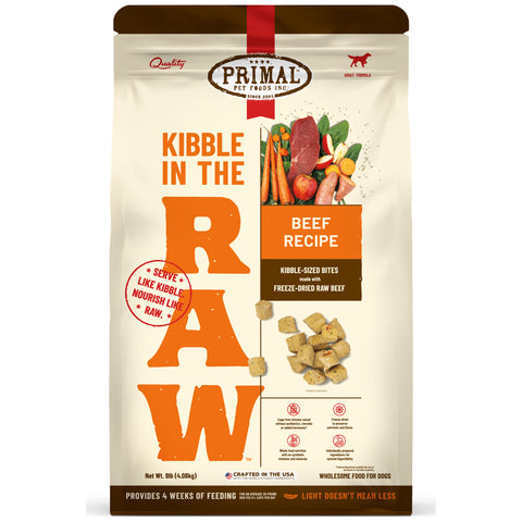 Primal Kibble in the Raw Beef Dog Food | Front Image of Beef Recipe 9lb