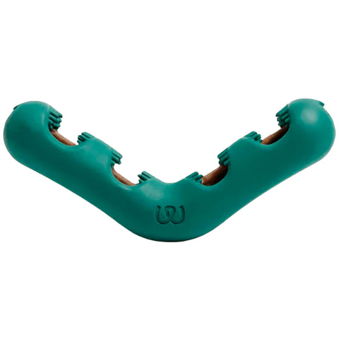 Teal dog chew toy on a white background